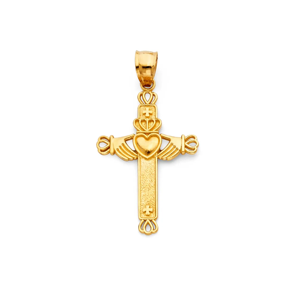 14K Yellow Gold Claddagh Cross Religious Pendant