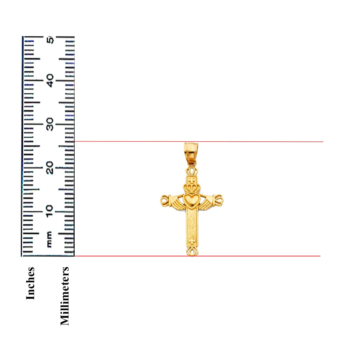 14K Yellow Gold Claddagh Cross Religious Pendant