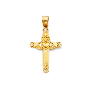 14K Yellow Gold Claddagh Cross Religious Pendant