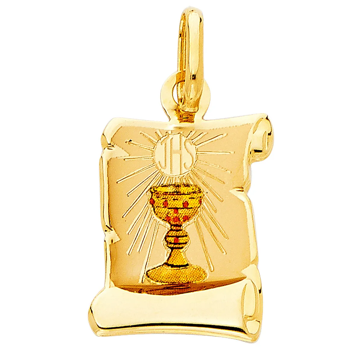 14K Yellow Gold Communion Enamel Picture Religious Pendant