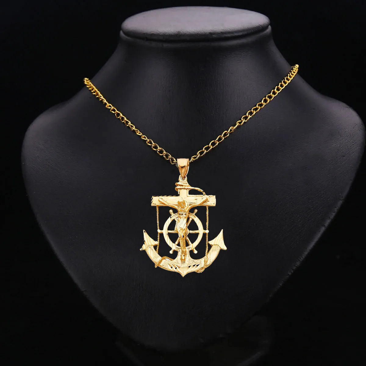 14K Yellow Gold Mariner Religious Crucifix Pendant