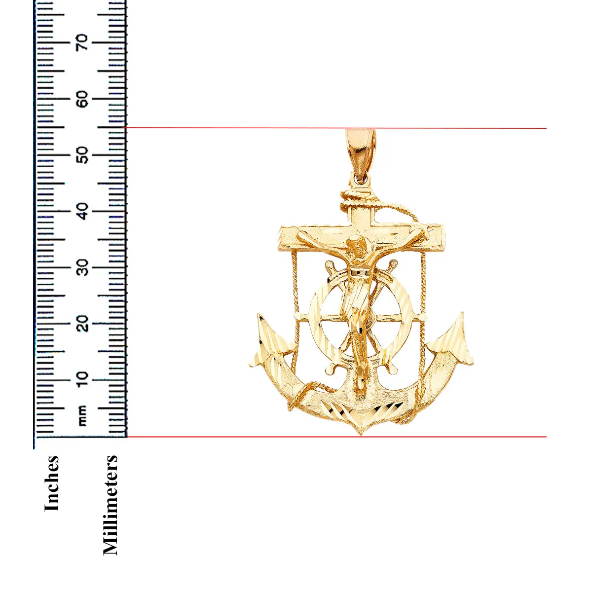 14K Yellow Gold Mariner Religious Crucifix Pendant