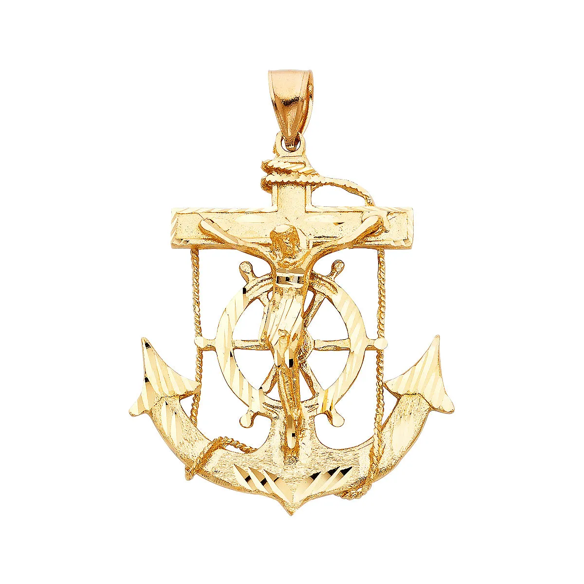 14K Yellow Gold Mariner Religious Crucifix Pendant