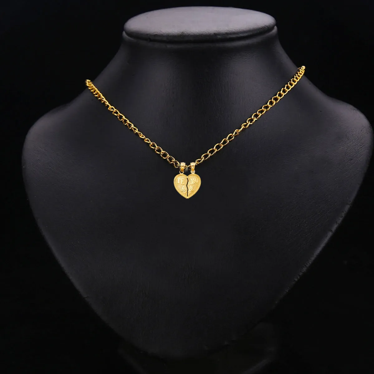 14K Yellow Gold Samll "TEAMO" Couple Broken Heart Pendant