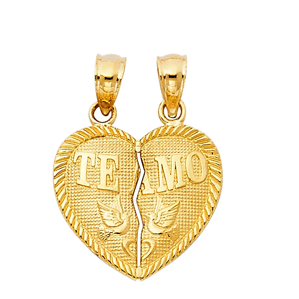 14K Yellow Gold Samll "TEAMO" Couple Broken Heart Pendant