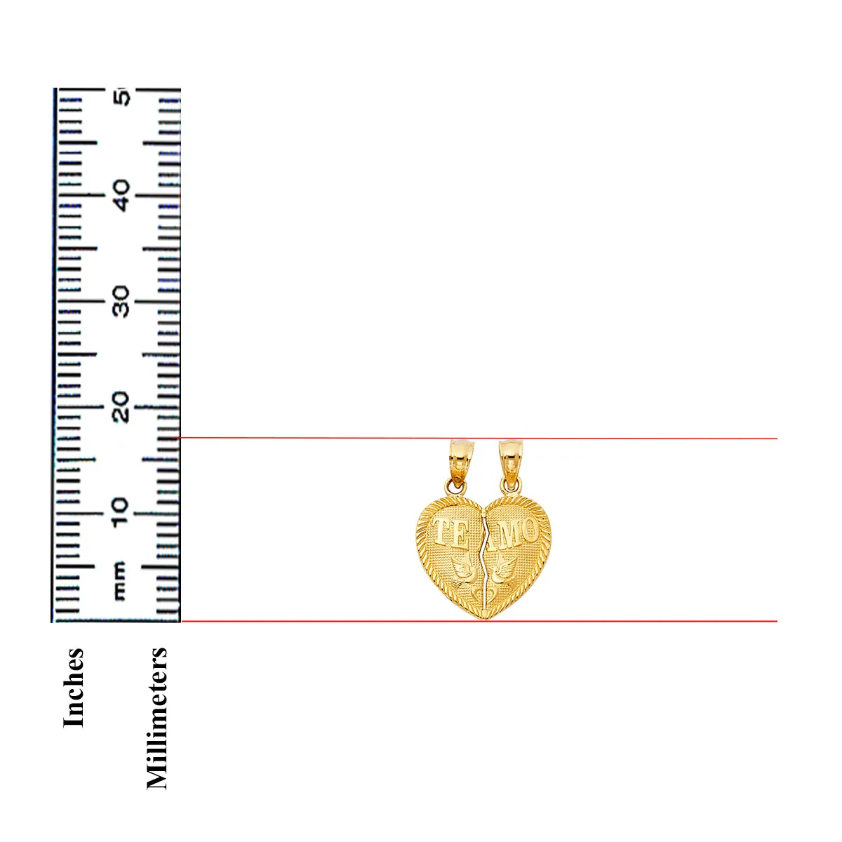 14K Yellow Gold Samll "TEAMO" Couple Broken Heart Pendant