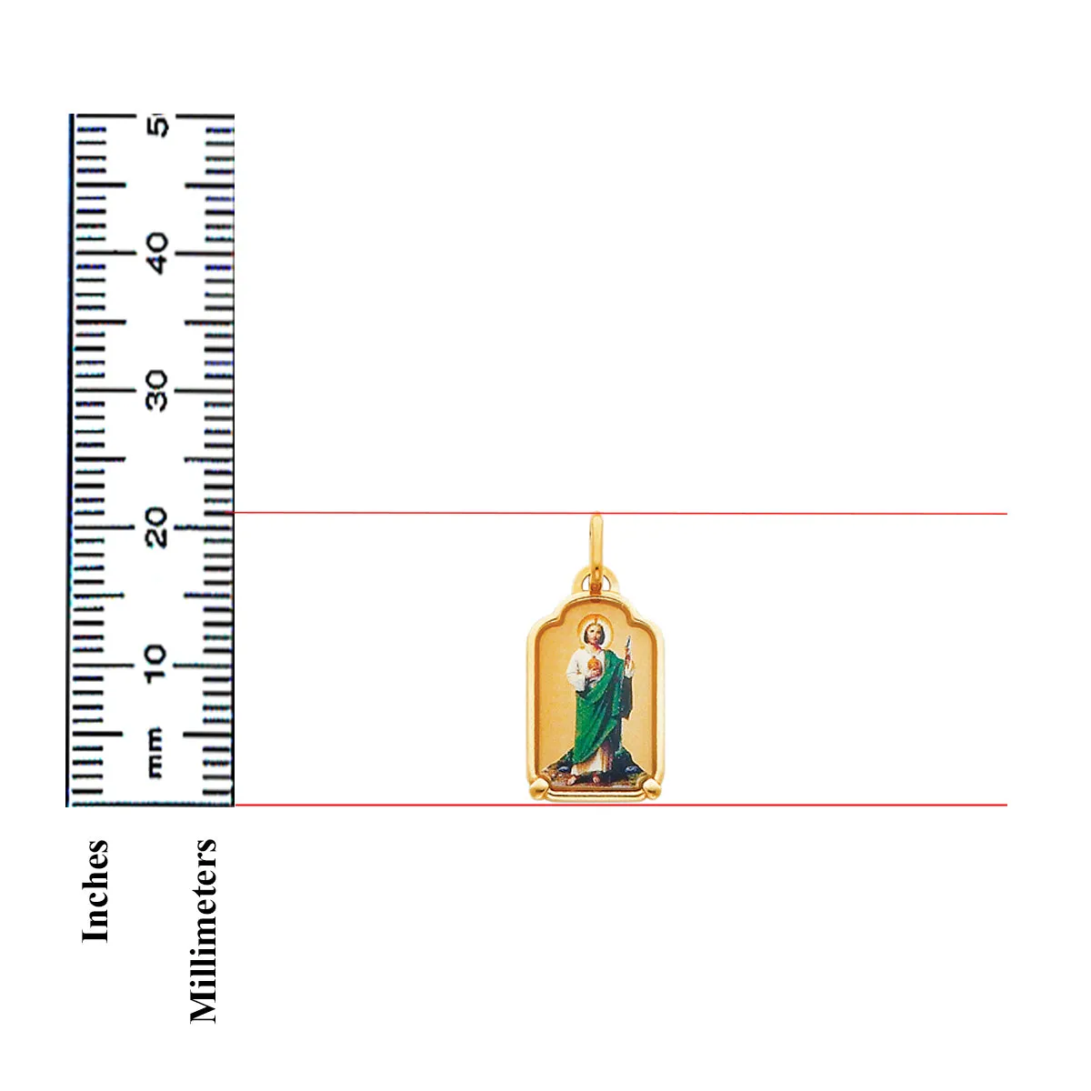 14K Yellow Gold St. Jude Enamel Picture Religious Pendant