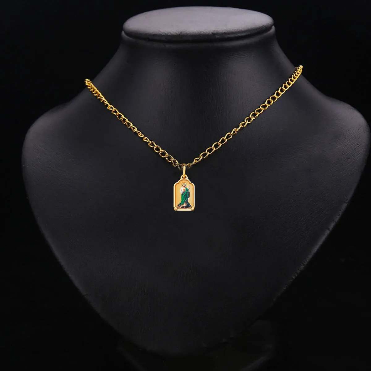 14K Yellow Gold St. Jude Enamel Picture Religious Pendant