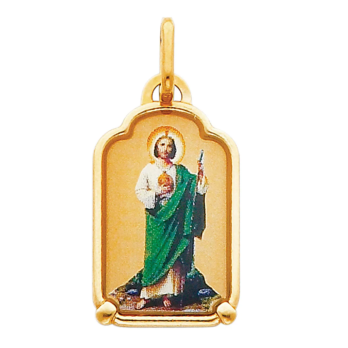 14K Yellow Gold St. Jude Enamel Picture Religious Pendant