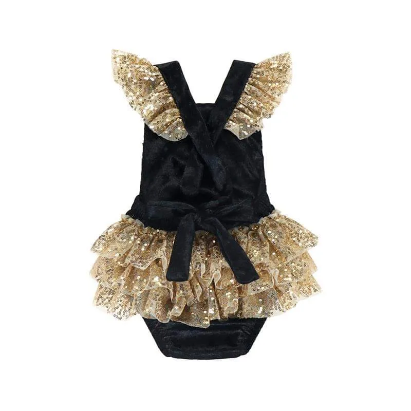 $15.00 EA - 6-12M X 2/ 12-24M X 2 -- BEST SELLER - Primrose Black Noir Sequin 2 Pc Birthday Set