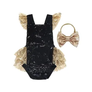 $15.00 EA - 6-12M X 2/ 12-24M X 2 -- BEST SELLER - Primrose Black Noir Sequin 2 Pc Birthday Set