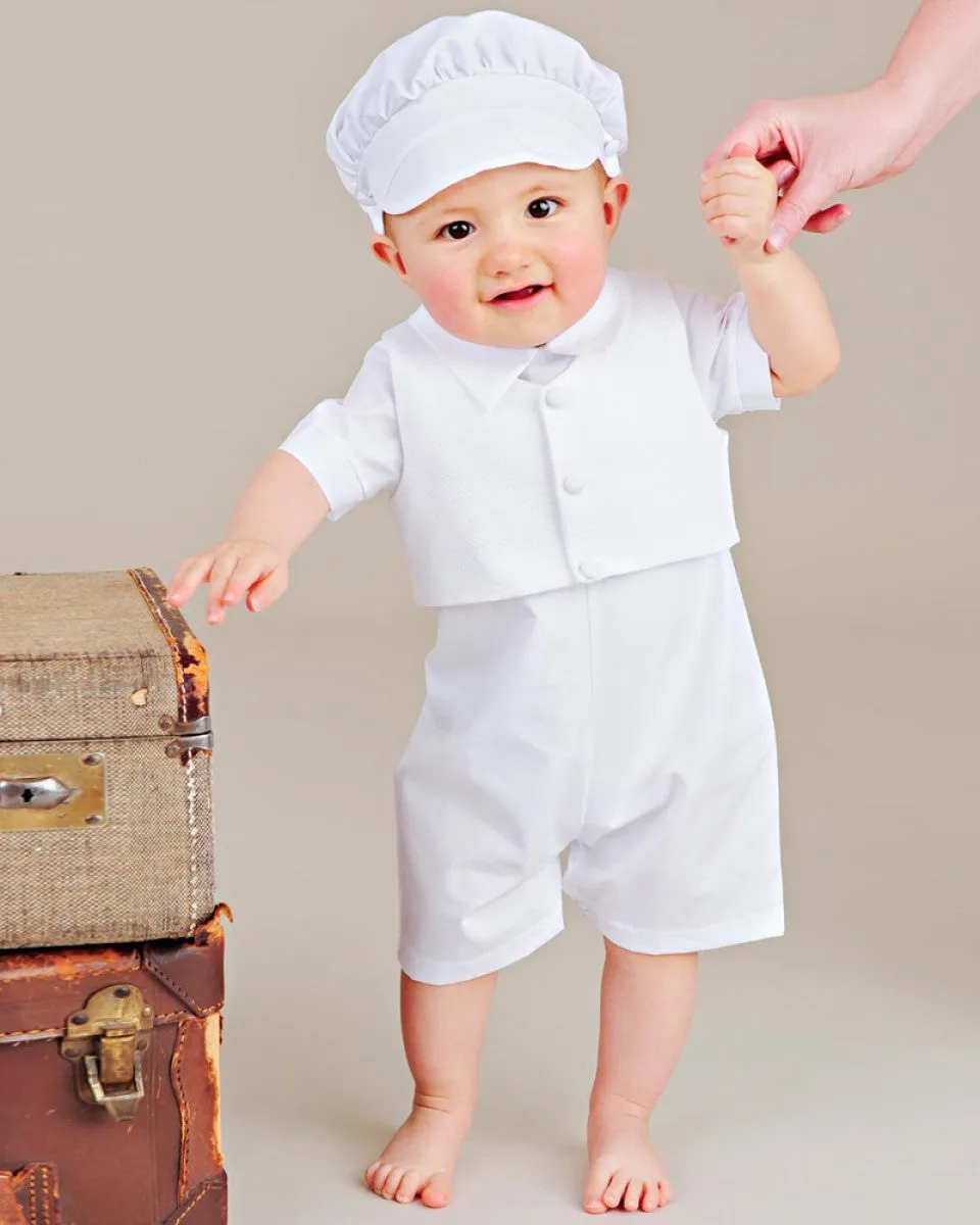 3 Piece Boys Christening Romper w/Hat