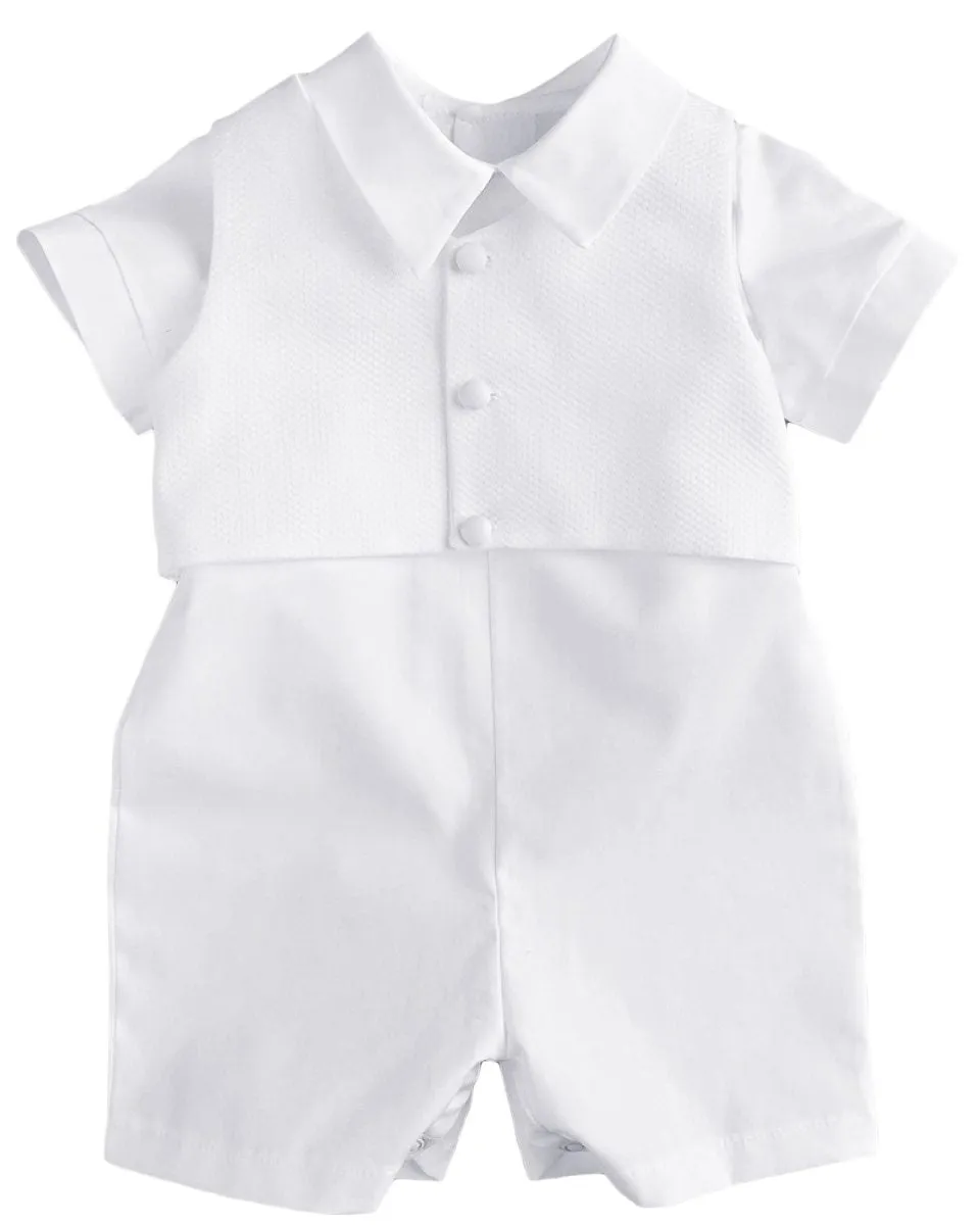 3 Piece Boys Christening Romper w/Hat
