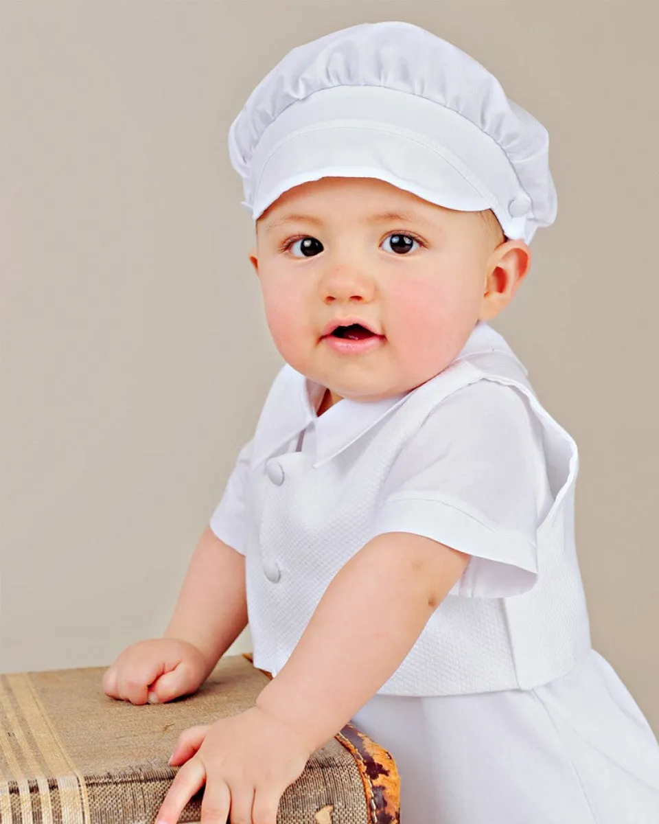 3 Piece Boys Christening Romper w/Hat