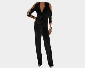 67 Black & Gold Open Shoulder Jog Suit - The Monaco