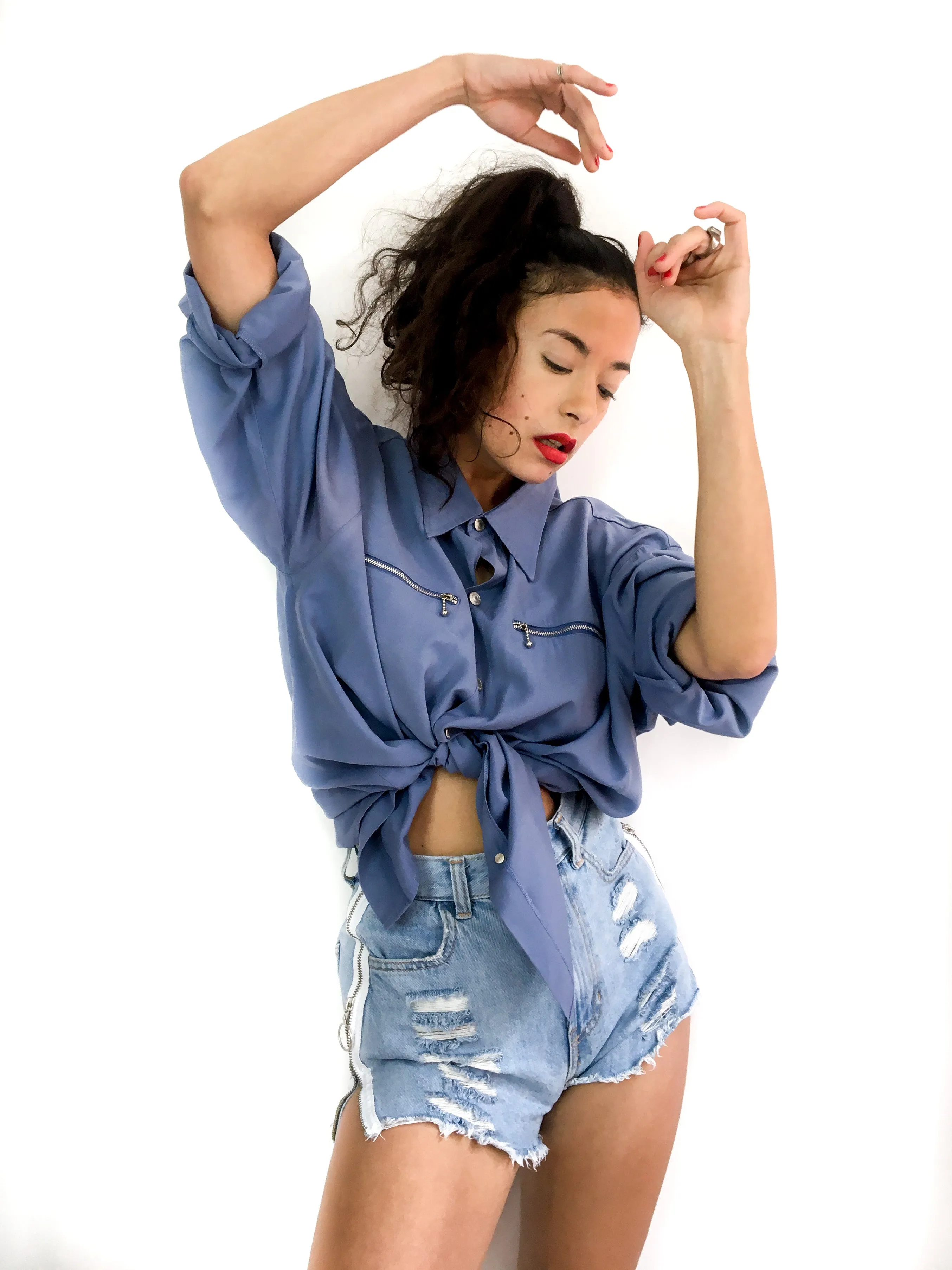 80s vintage unisex shirt, zipped front pockets