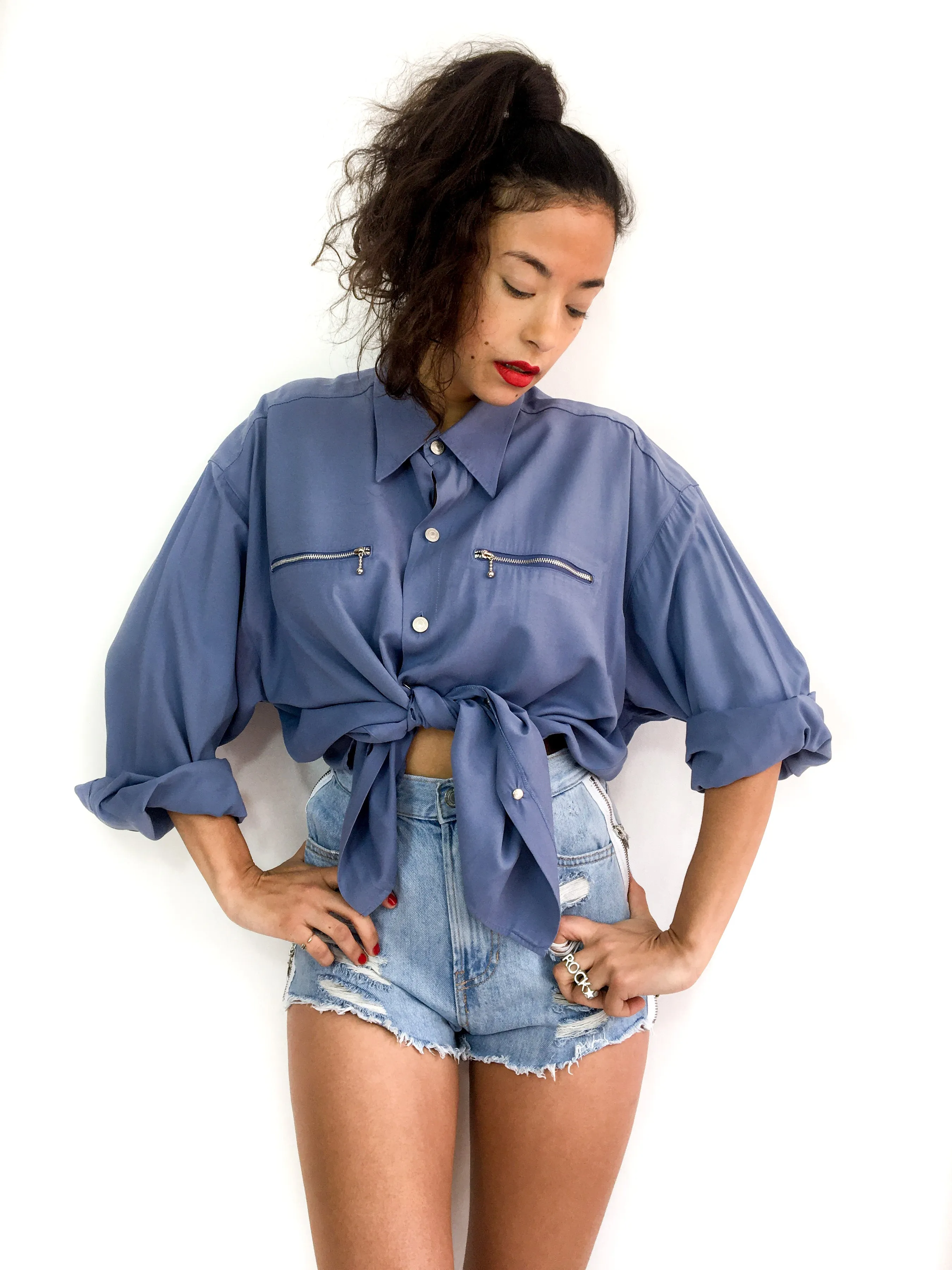 80s vintage unisex shirt, zipped front pockets