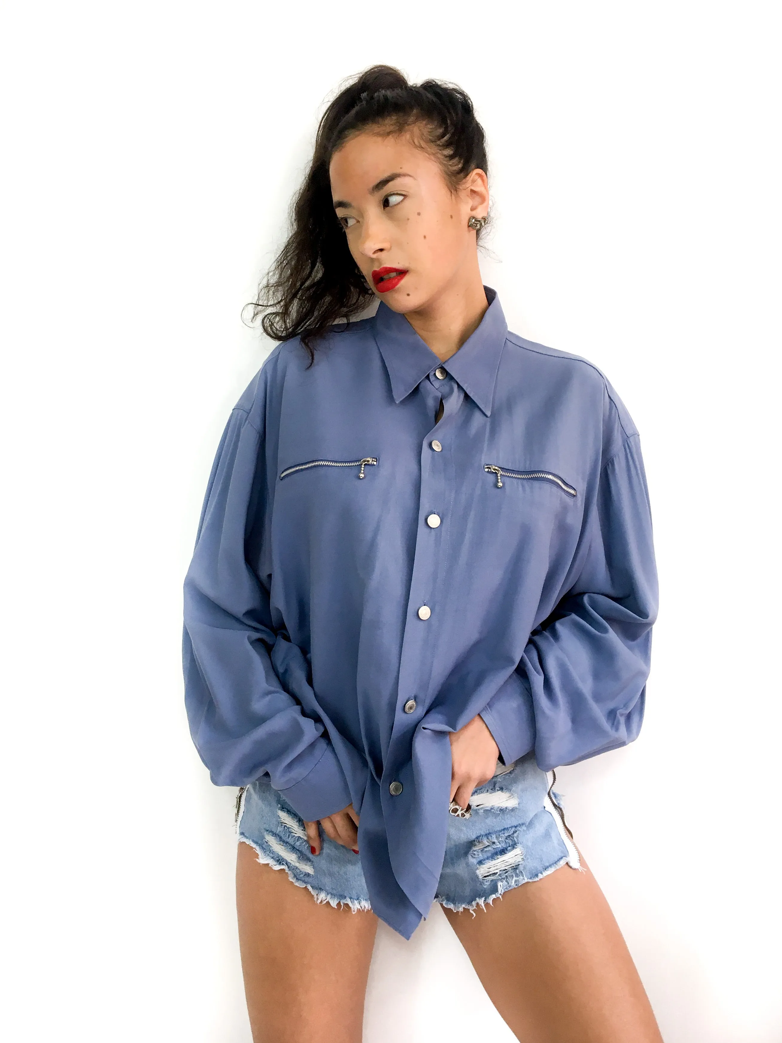 80s vintage unisex shirt, zipped front pockets