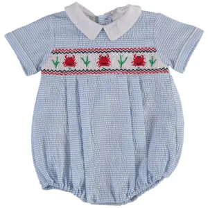 90037-Carriage Boutique Crawling Crab Blue Baby Boy Bubble Romper