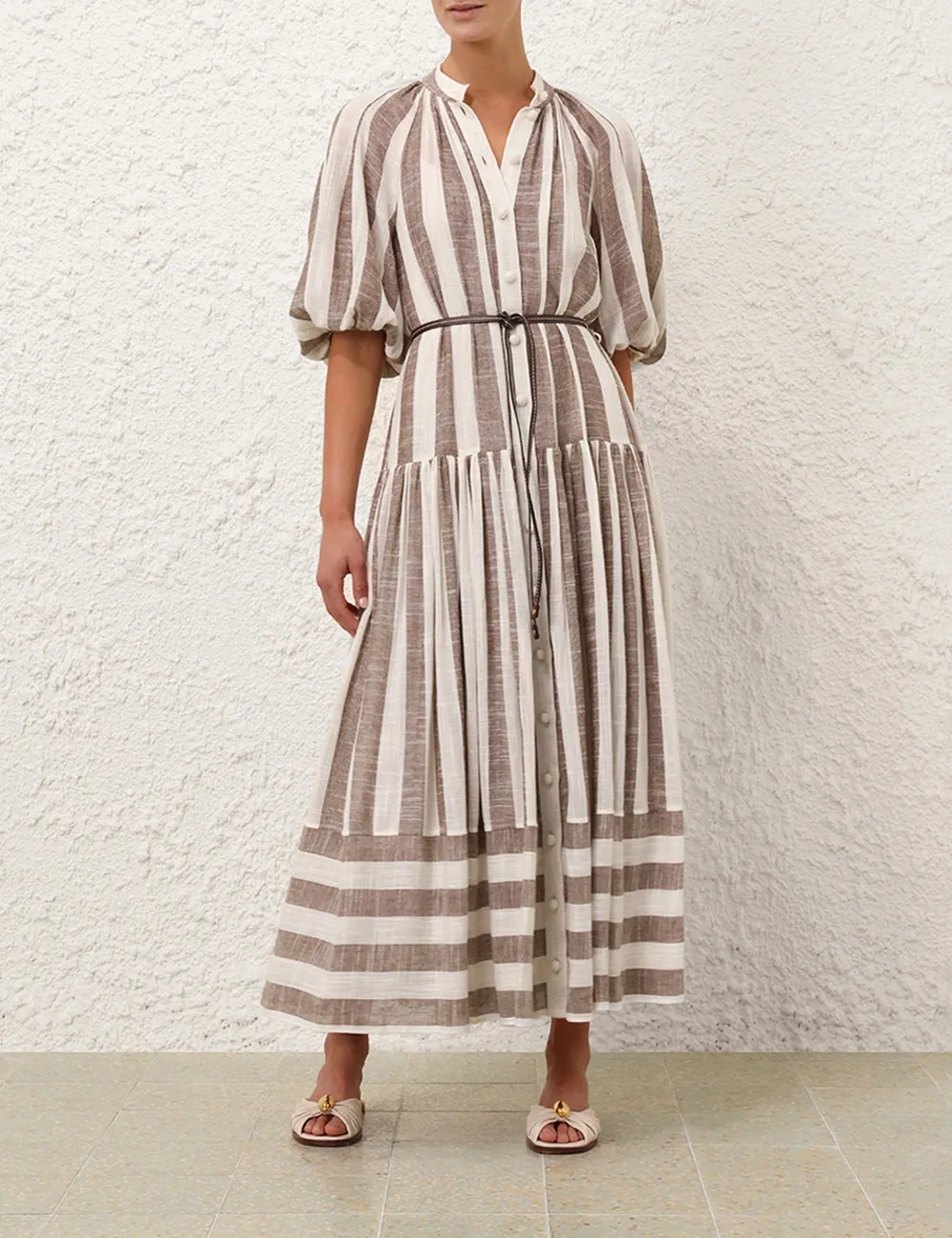 Acacia Blouson Shirt Dress in Chocolate/Cream