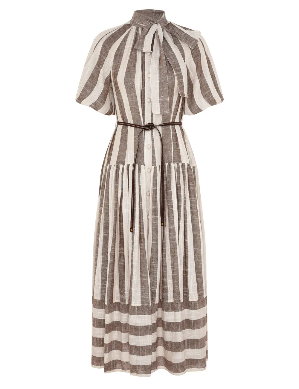 Acacia Blouson Shirt Dress in Chocolate/Cream