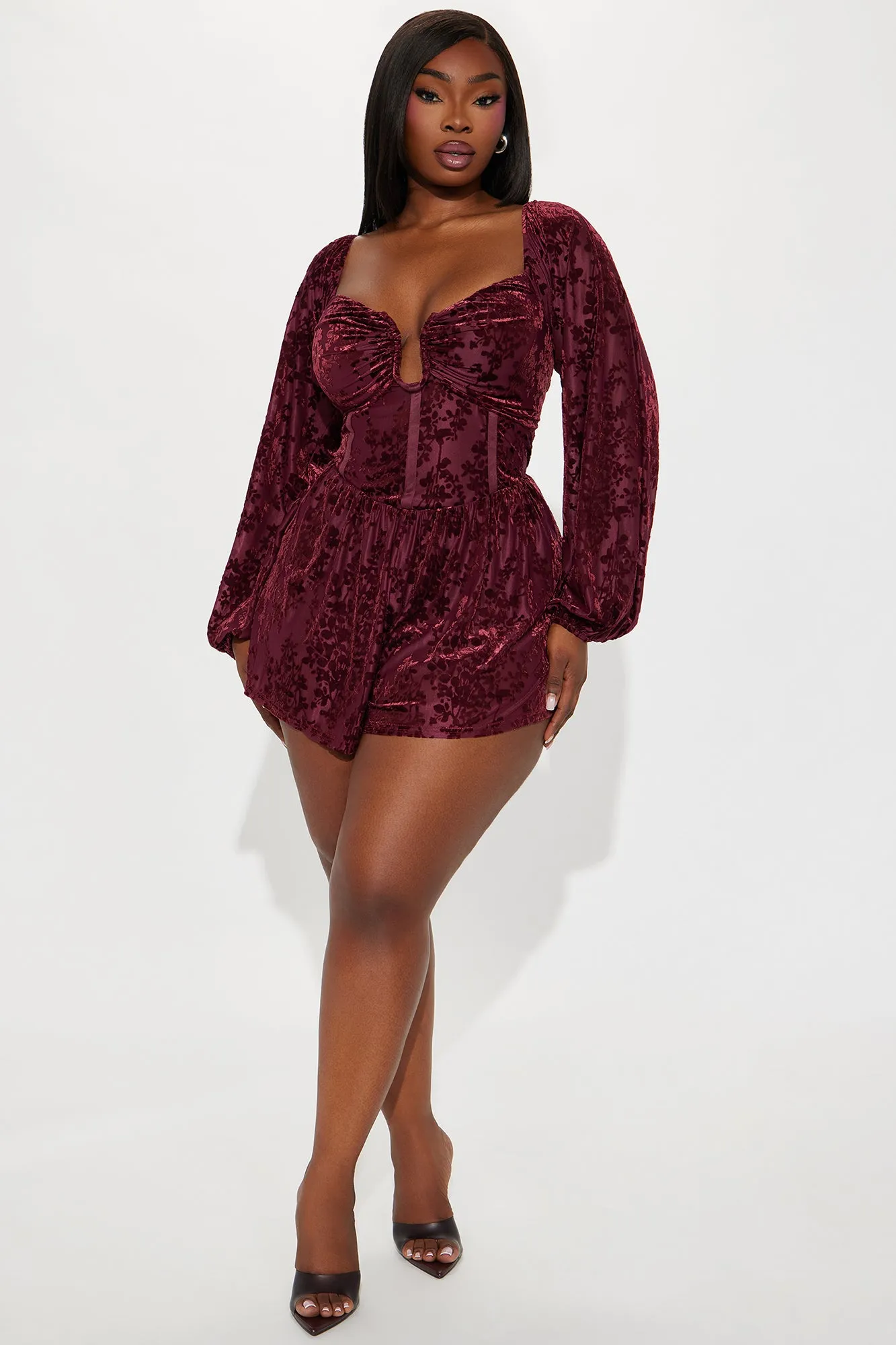 Alice Velvet Romper - Wine