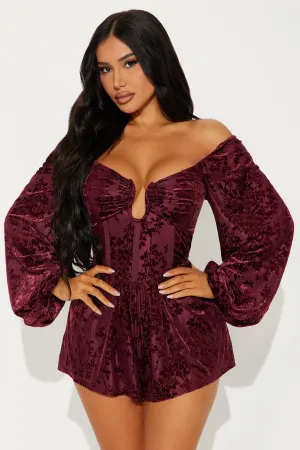 Alice Velvet Romper - Wine