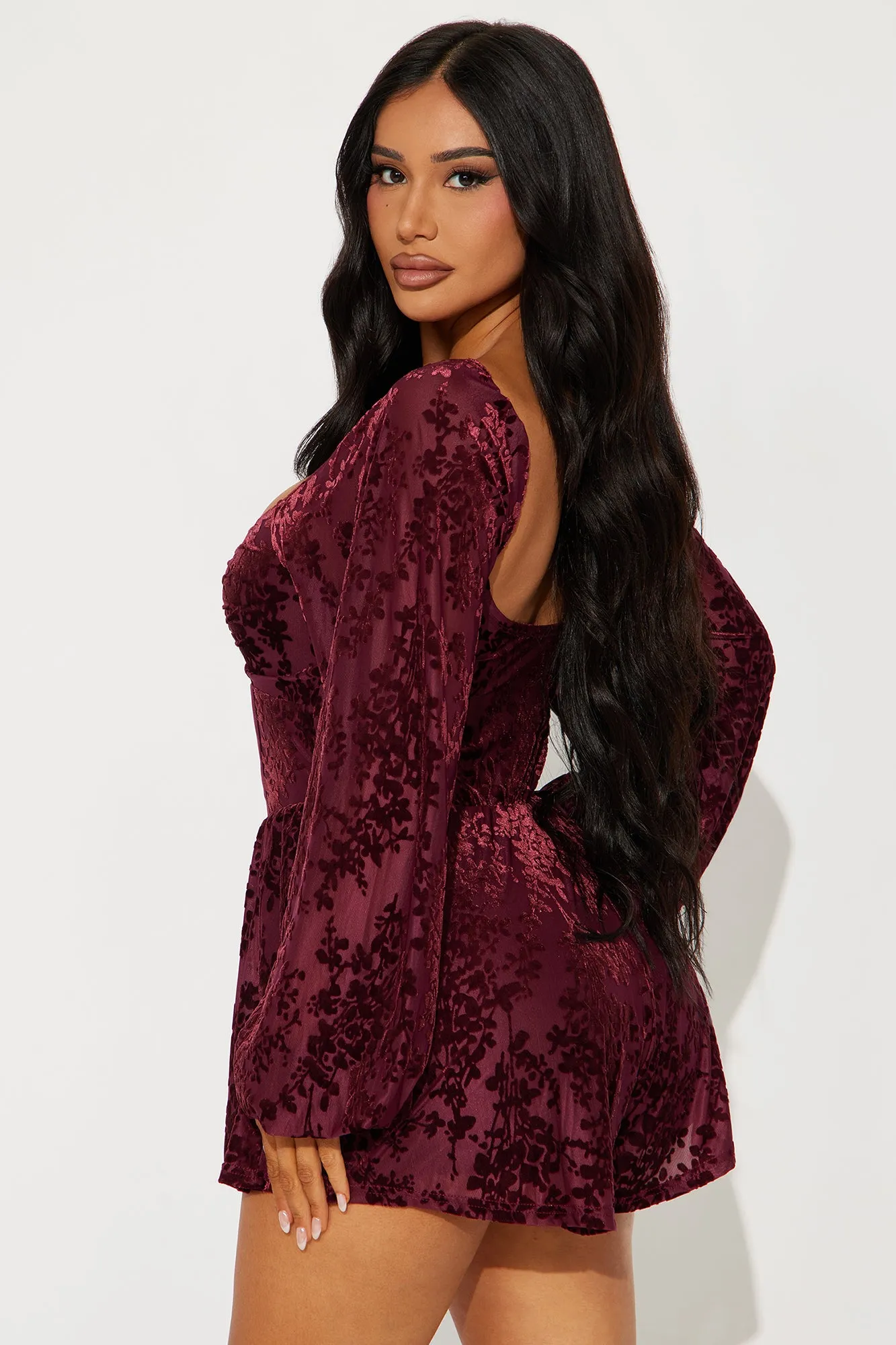 Alice Velvet Romper - Wine