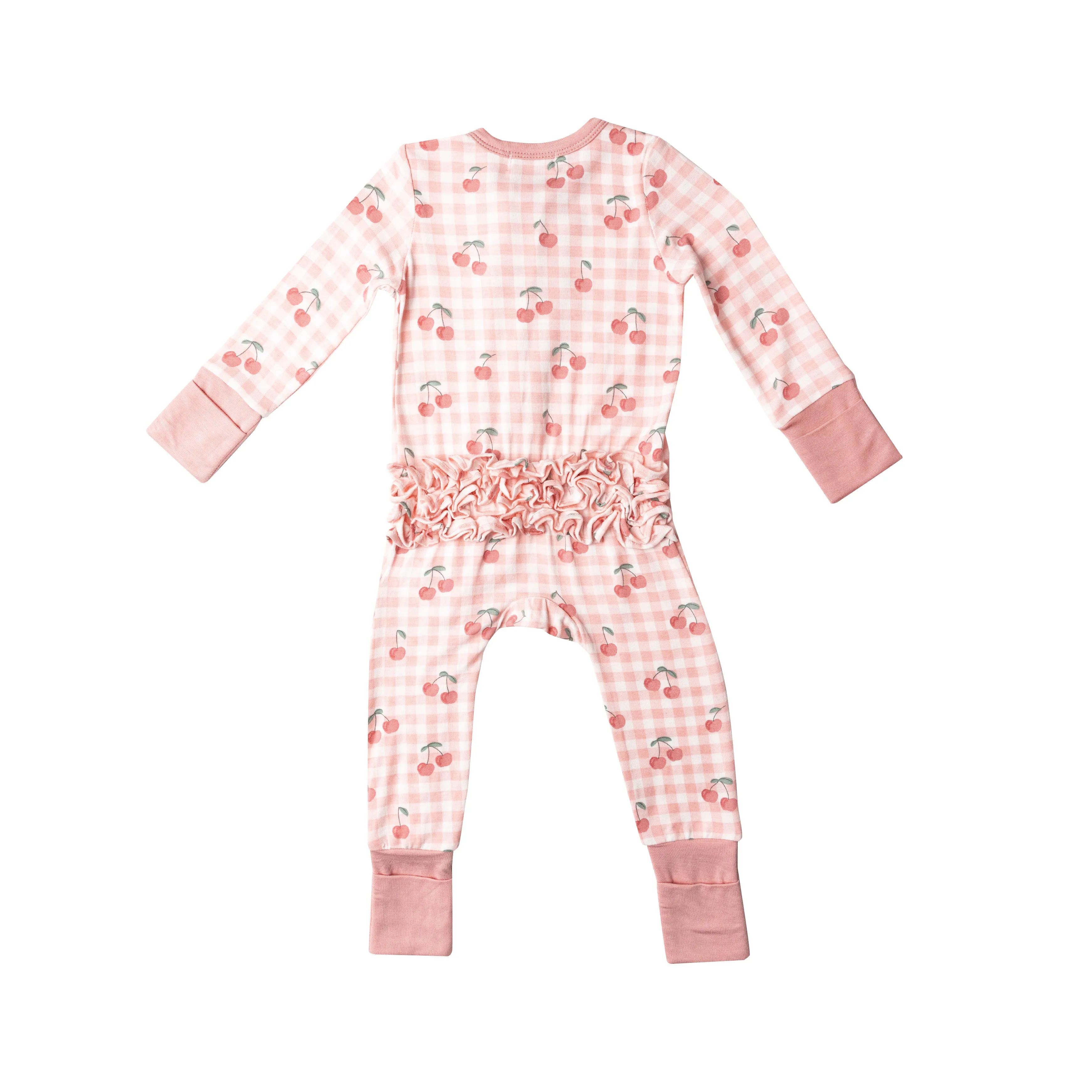 Angel Dear Pink Cherry Gingham Bamboo 2 Way Zipper Romper