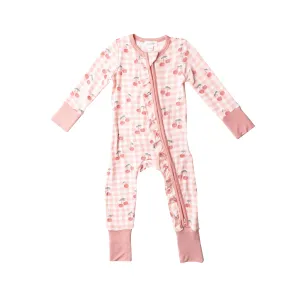 Angel Dear Pink Cherry Gingham Bamboo 2 Way Zipper Romper