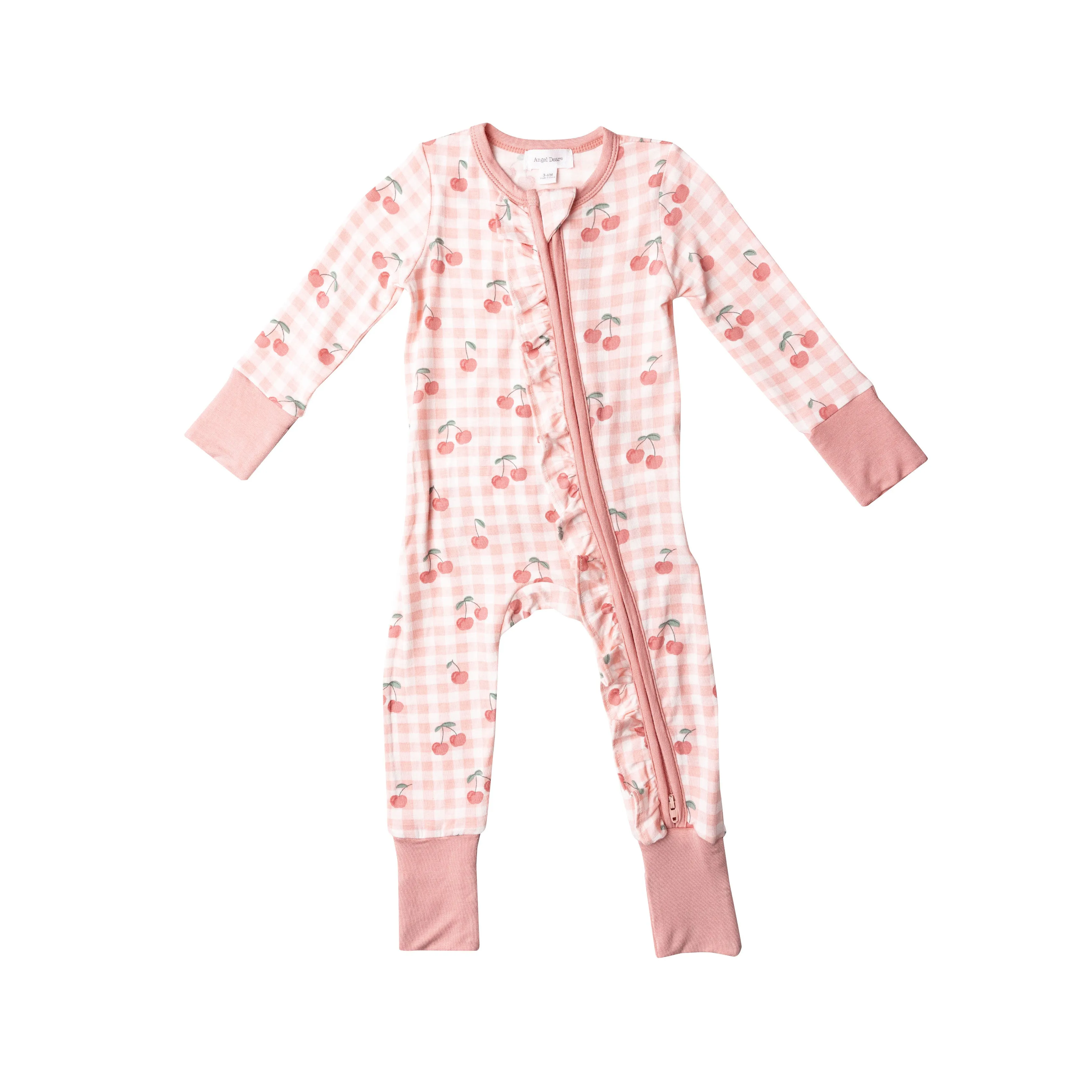 Angel Dear Pink Cherry Gingham Bamboo 2 Way Zipper Romper