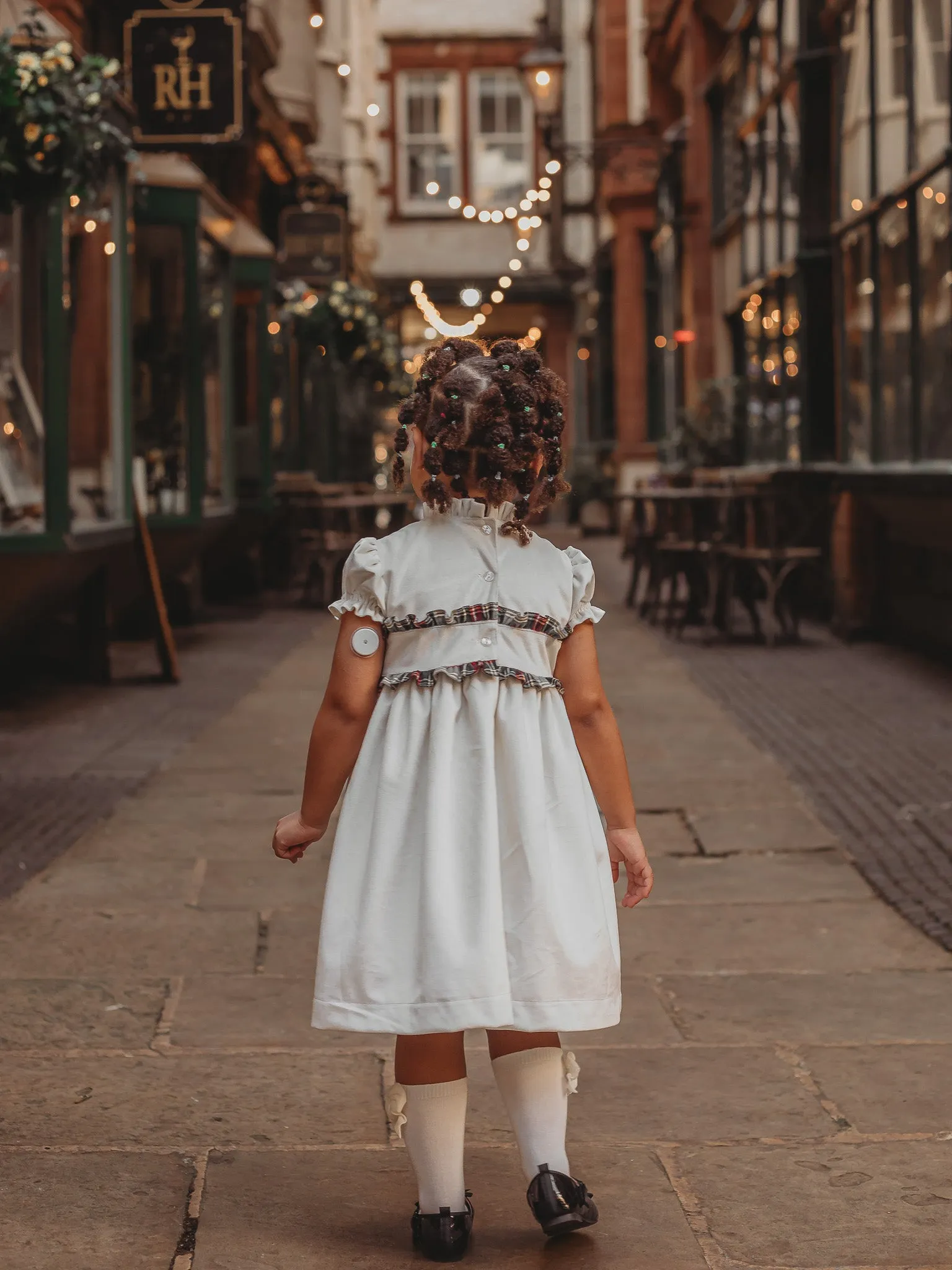 'Angel' ivory velvet & tartan dress