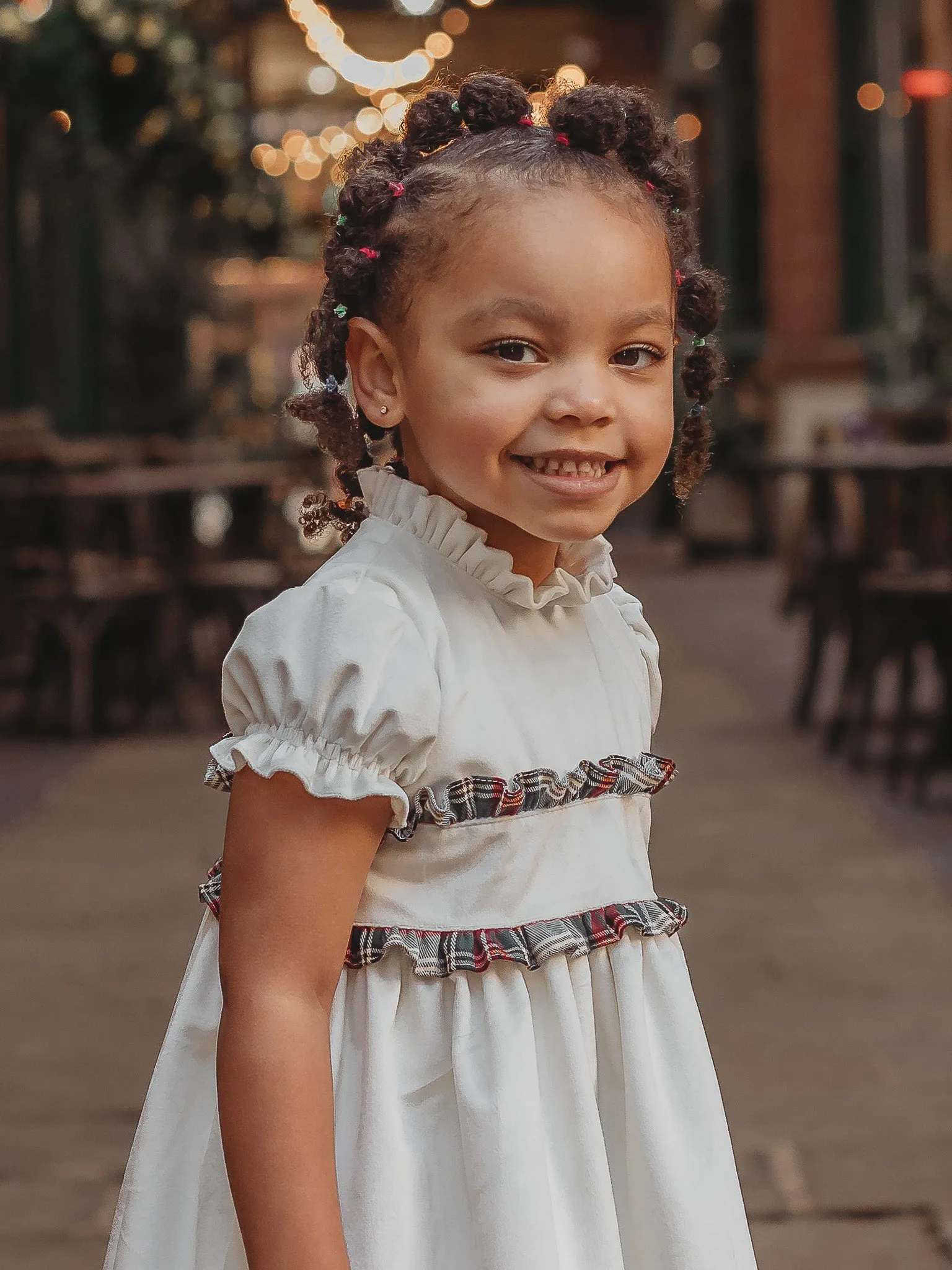 'Angel' ivory velvet & tartan dress