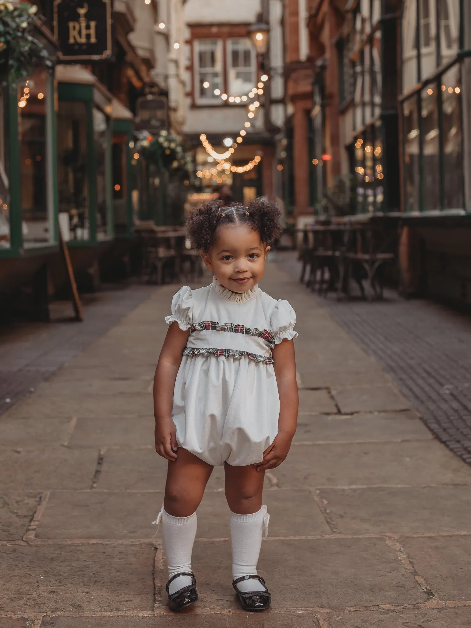 'Angel' ivory velvet & tartan romper