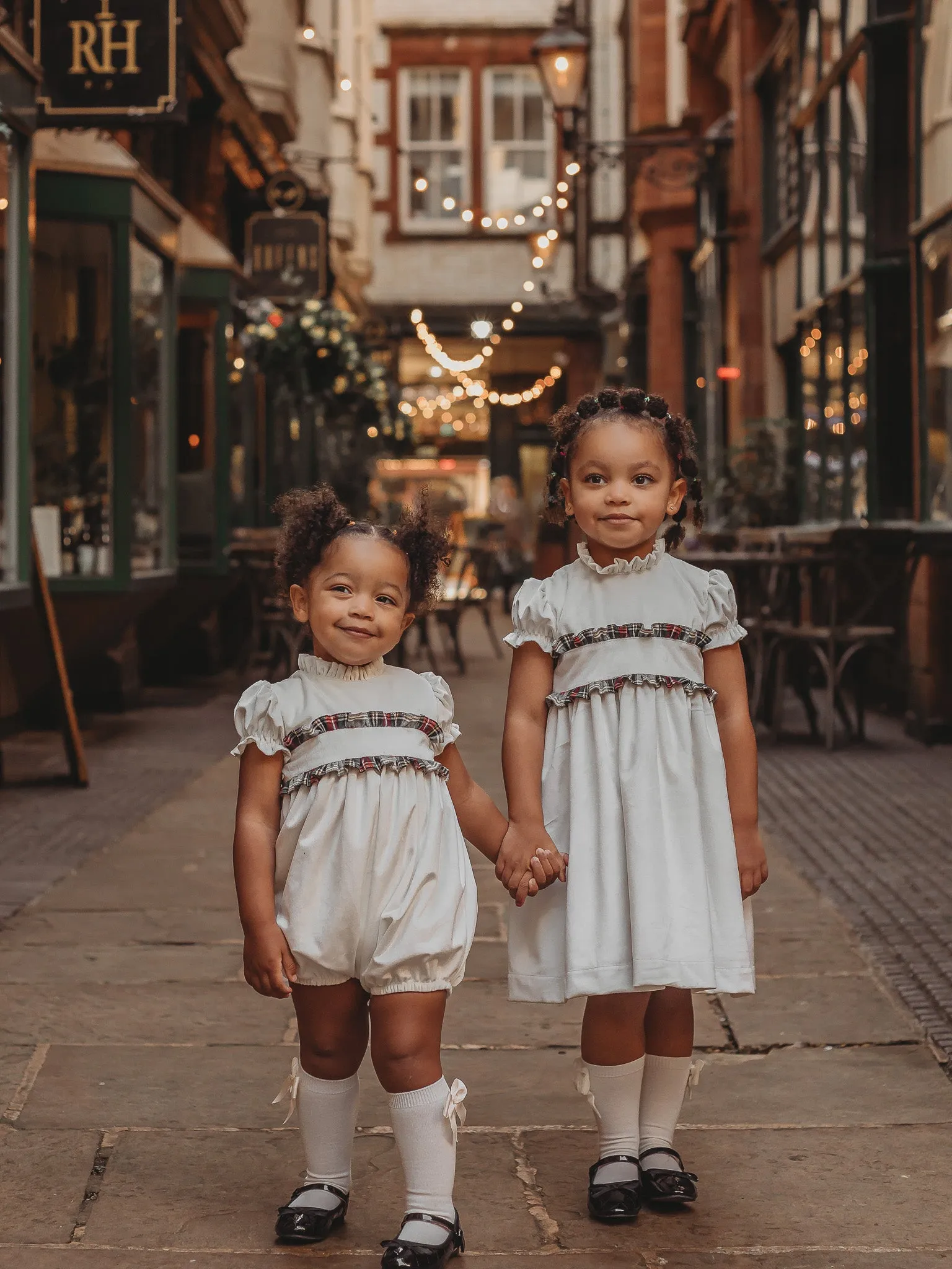 'Angel' ivory velvet & tartan romper