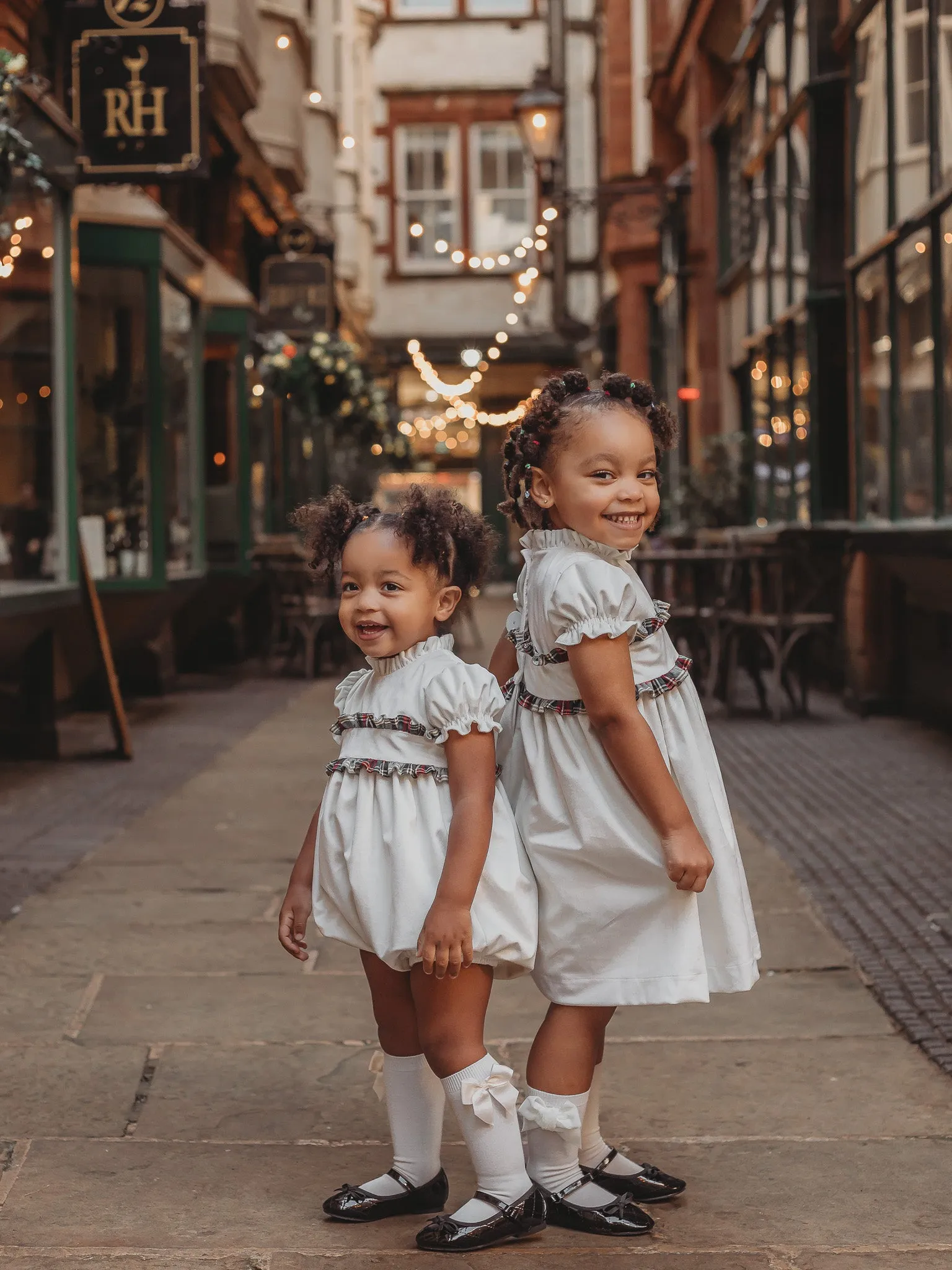 'Angel' ivory velvet & tartan romper