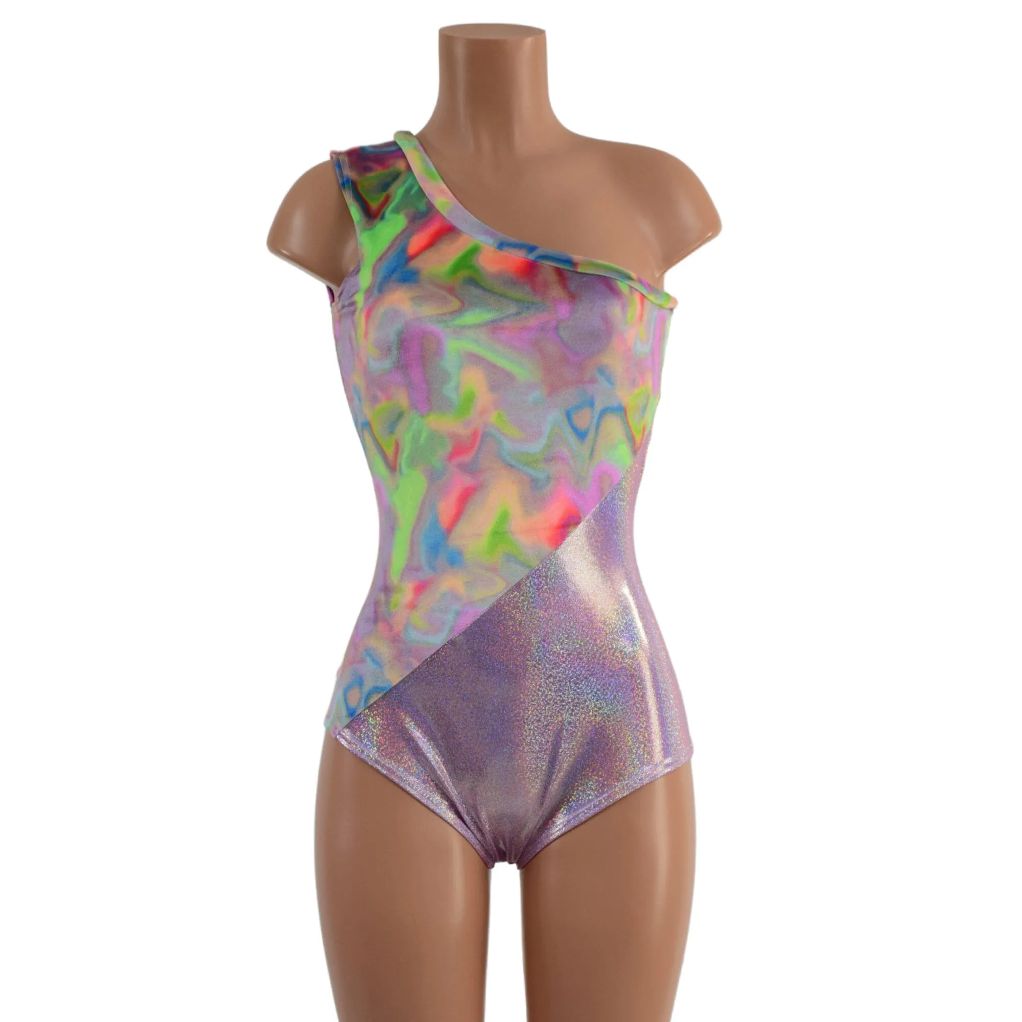 Asymmetrical Color Blocked Romper with Siren Cut Leg