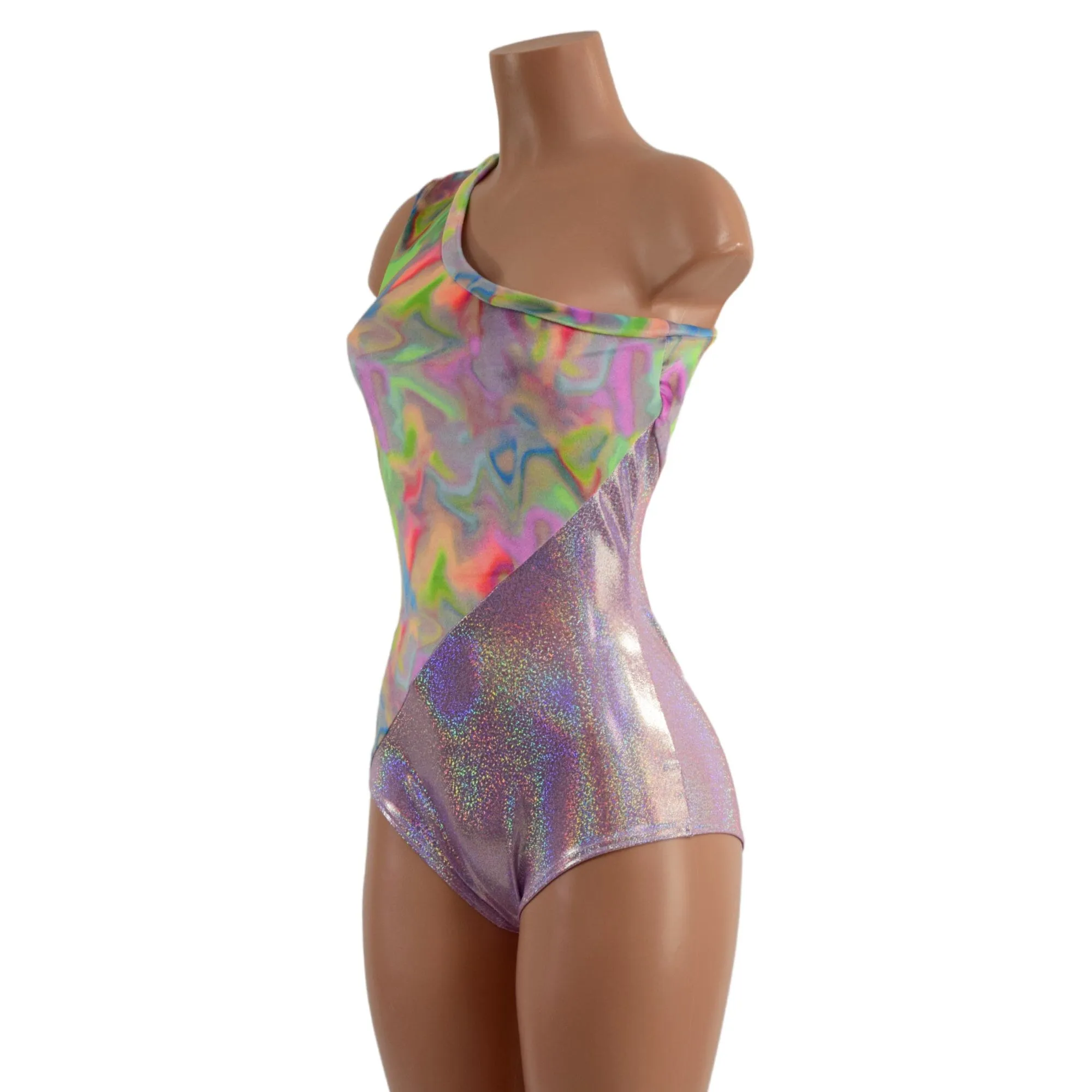 Asymmetrical Color Blocked Romper with Siren Cut Leg