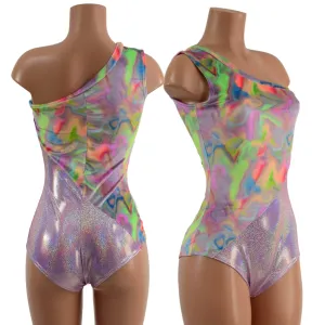 Asymmetrical Color Blocked Romper with Siren Cut Leg