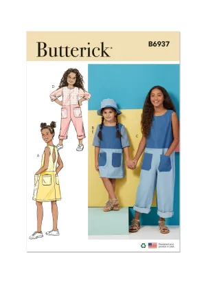 B6937 Children's and Girls' Dress, Romper and Hat