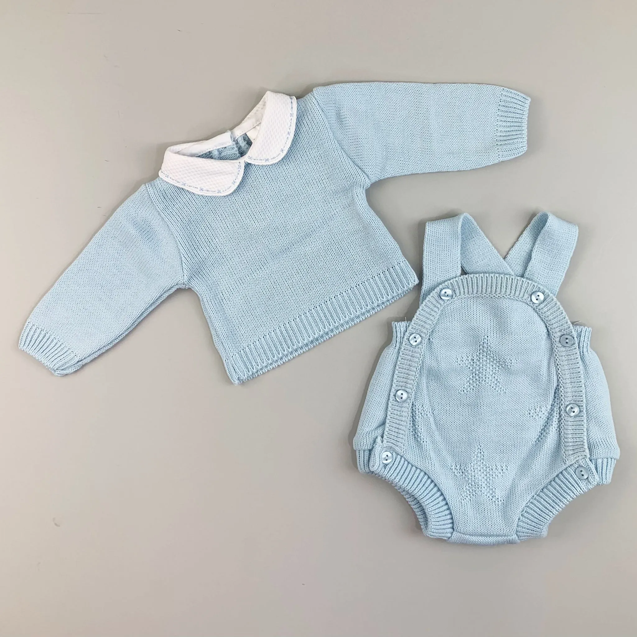 Baby Boy Knitted Romper &  Shirt Outfit - Blue