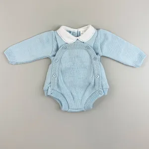 Baby Boy Knitted Romper &  Shirt Outfit - Blue