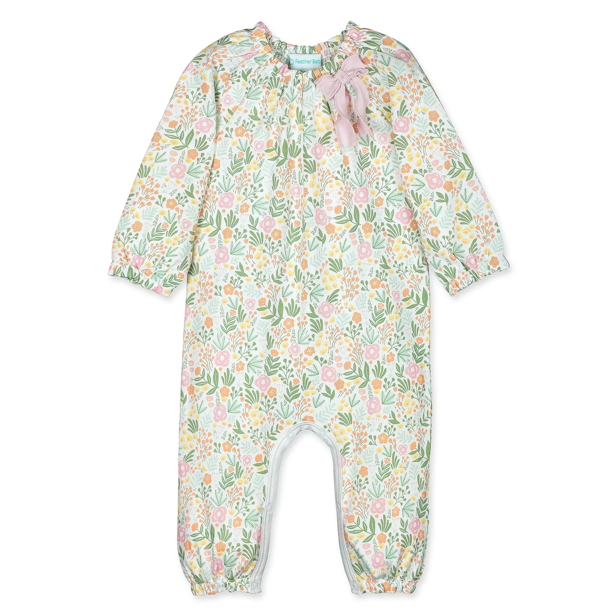 Baby Girl Beatrice Pima Cotton Long Sleeve Bow Romper
