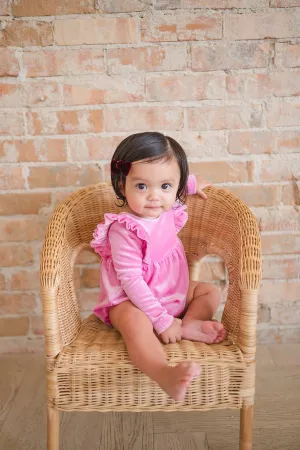 Baby Girl Bubble |Leah Romper- Baby Pink Velvet | Ollie Jay
