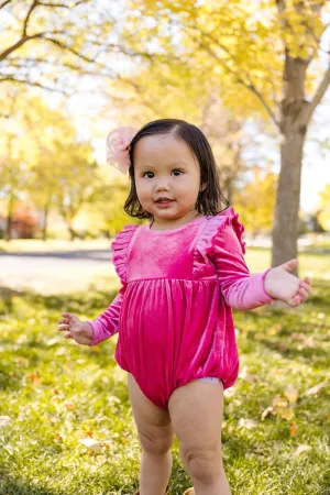 Baby Girl Bubble | Leah Romper- Hot Pink Velvet | Ollie Jay