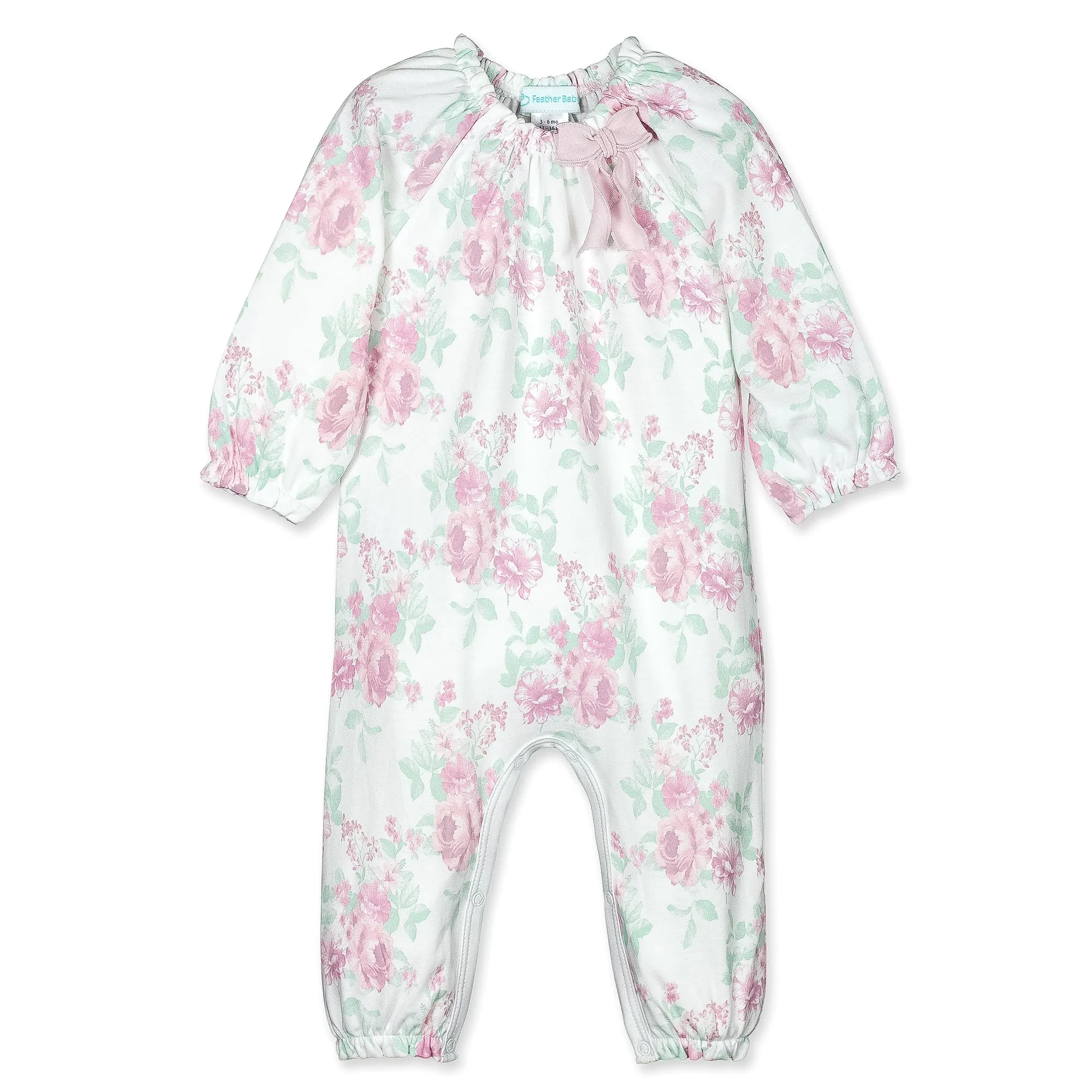 Baby Girl Emma Bow Long Sleeve Pima Cotton Romper