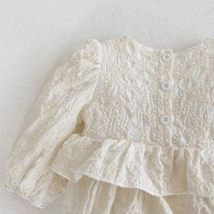 Baby Girls Ivory Embossed Ruffle Waist Romper
