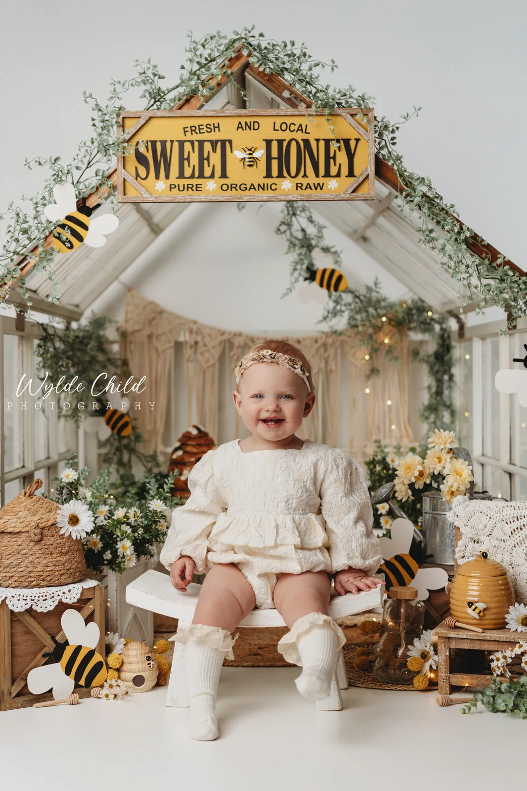 Baby Girls Ivory Embossed Ruffle Waist Romper