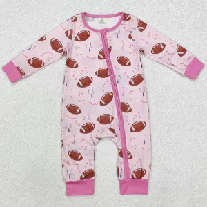 Baby Infant Girls Rompers Football Pink Zip Bamboo Rompers LR1464