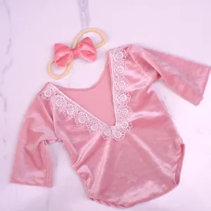 Babymoon | Set of 2 | Baby Velvet Romper and Hairband | Baby Photoshoot Props | Baby Costume | Pink
